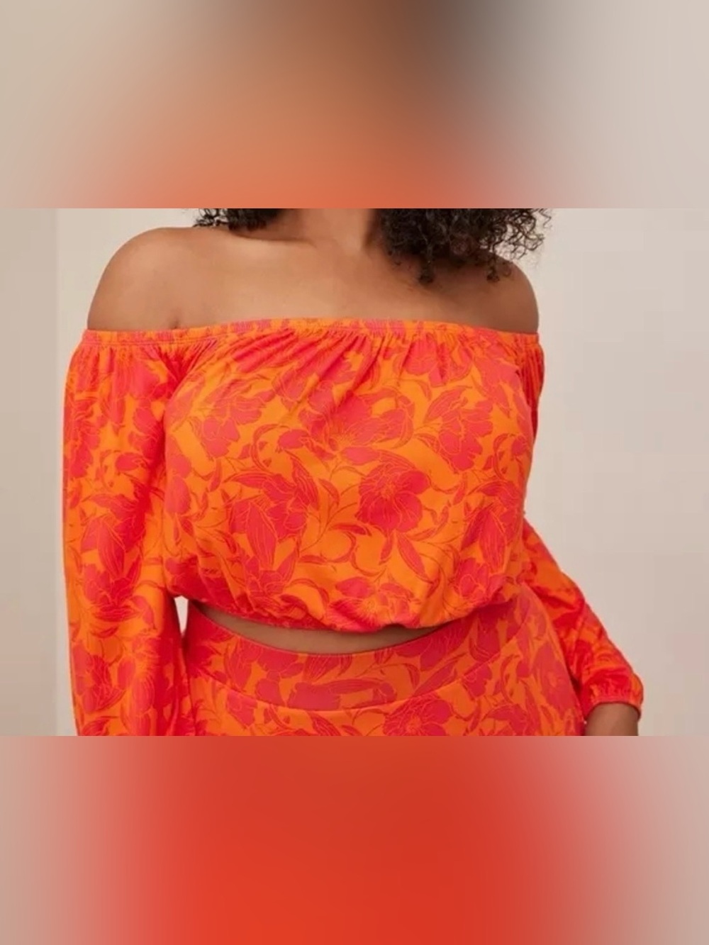 Torrid Super Soft Floral Orange Off‑The‑Shoulder Stretch Top — Size 0